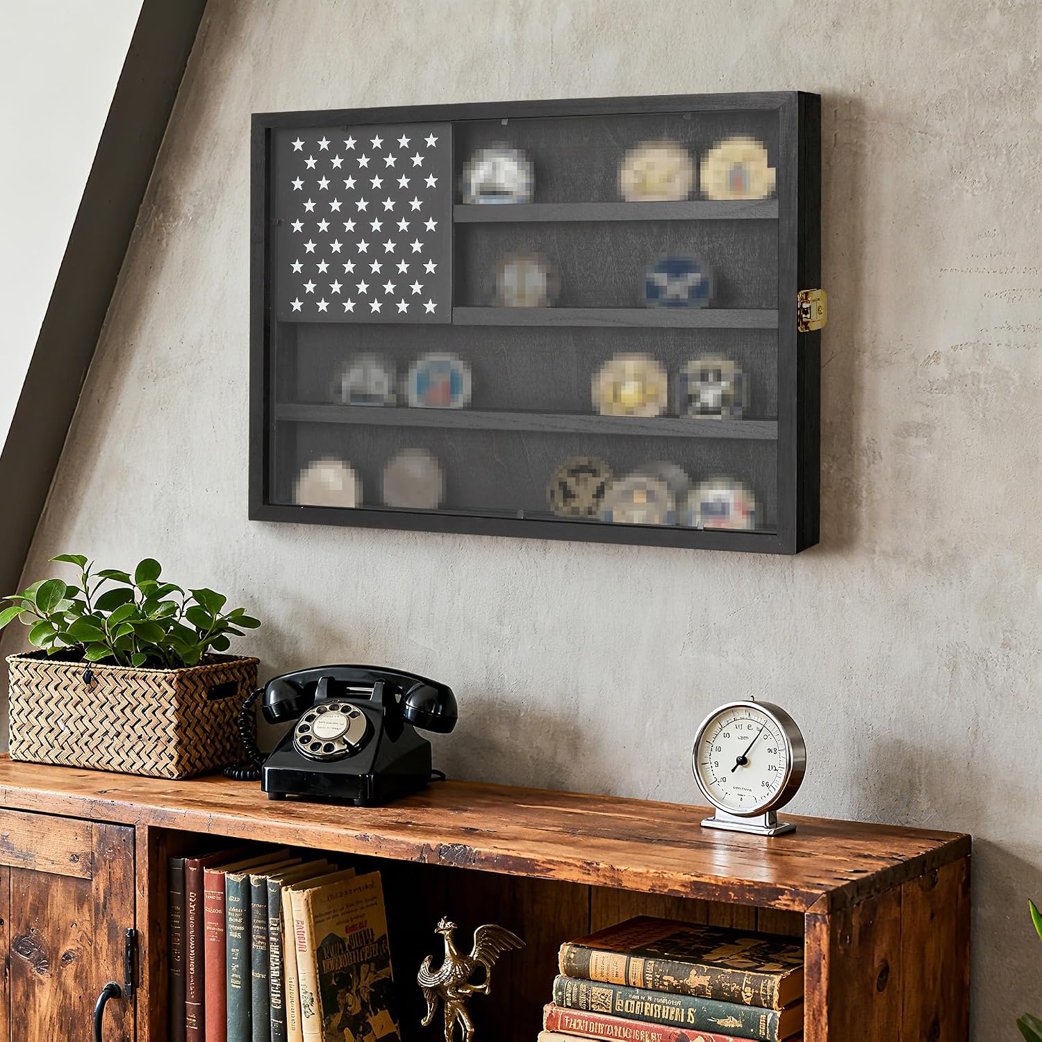 Frame Display Wood - صندوق عرض خشبي بأربعة صفوف قابل