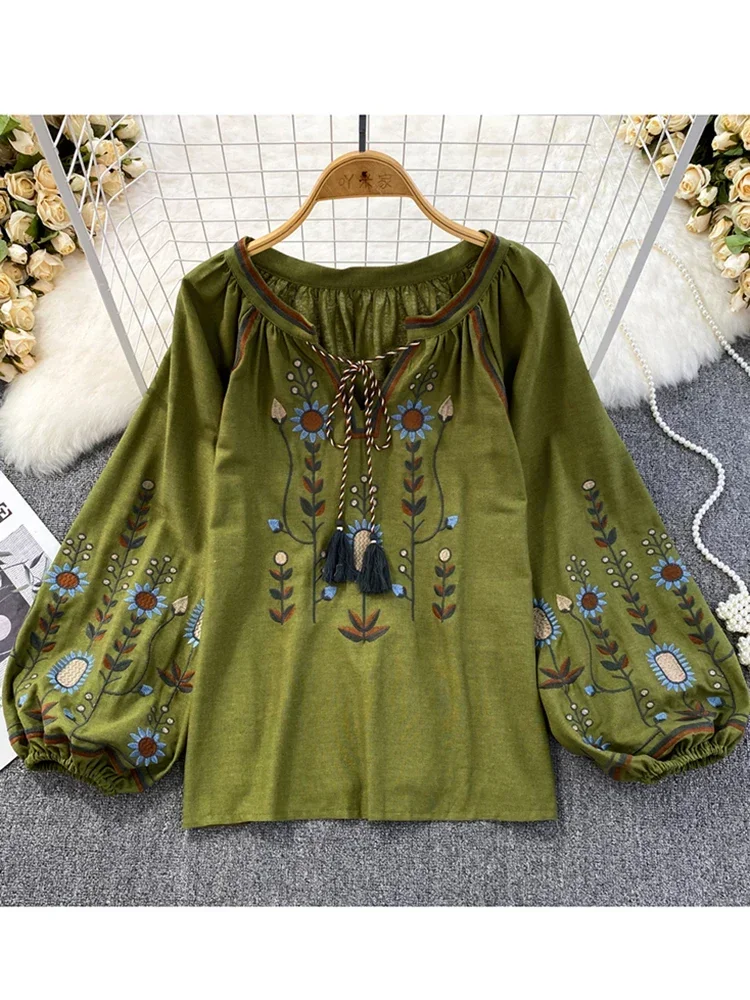 Embroidery Uniform - المرأة الربيع بلوزة العرقية نمط الرجعية