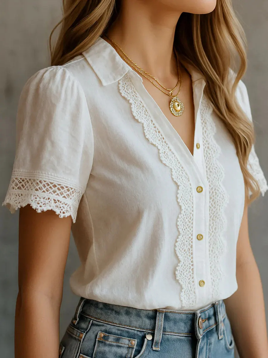 Embroidery Uniform - قمصان نسائية أنيقة بلون واحد مع