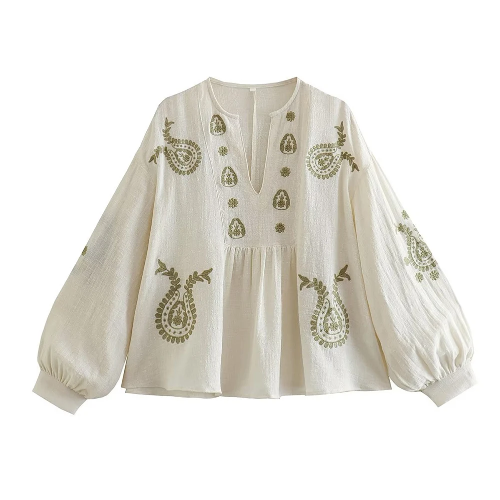 Embroidery Uniform - قميص نسائي جديد فضفاض من القطن
