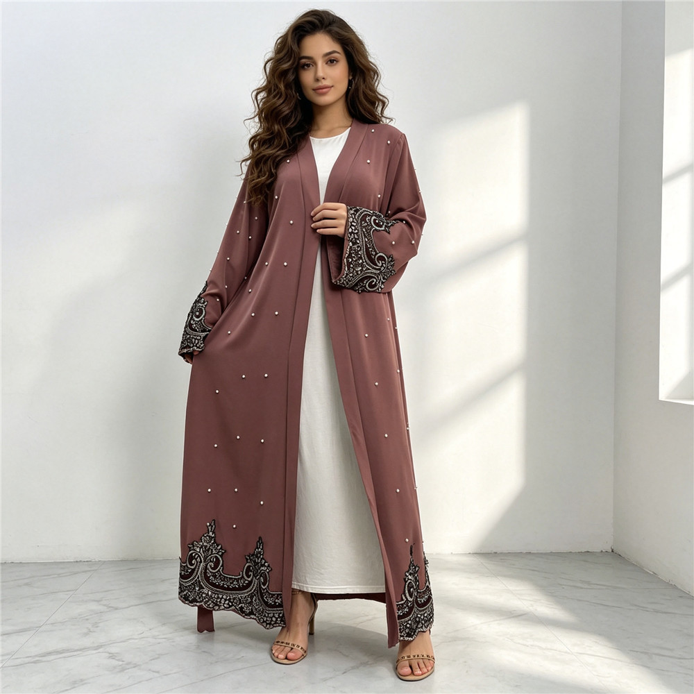 Embroidery Kaftan - عباءة دبي مطرزة بالخرز مفتوحة للنساء