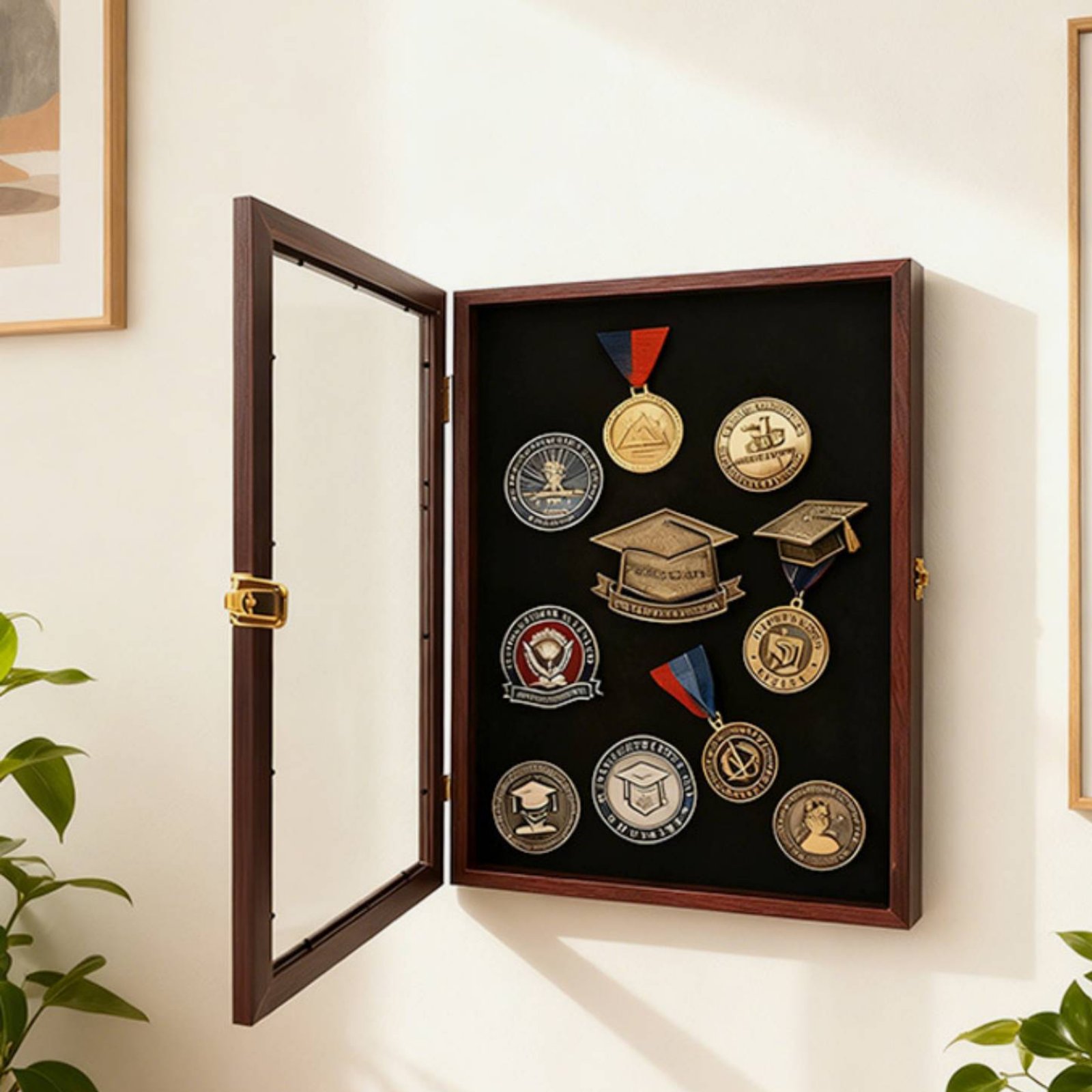 Frame Display Wood - إطار عرض الشارات والميداليات بواجهة شفافة،