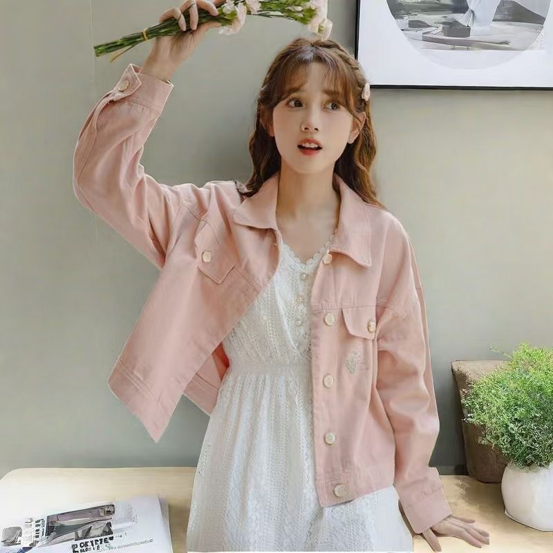 جاكيت جينز وردي عصري نسائي لرب - مراجعة Embroidery Patches وسعره