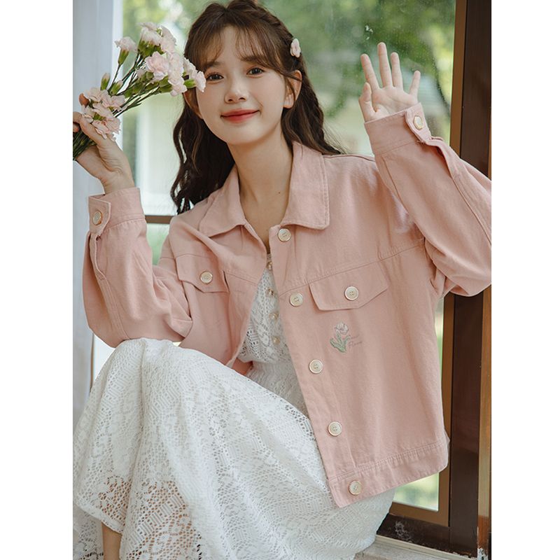 جاكيت جينز وردي عصري نسائي لرب - مراجعة Embroidery Patches وسعره