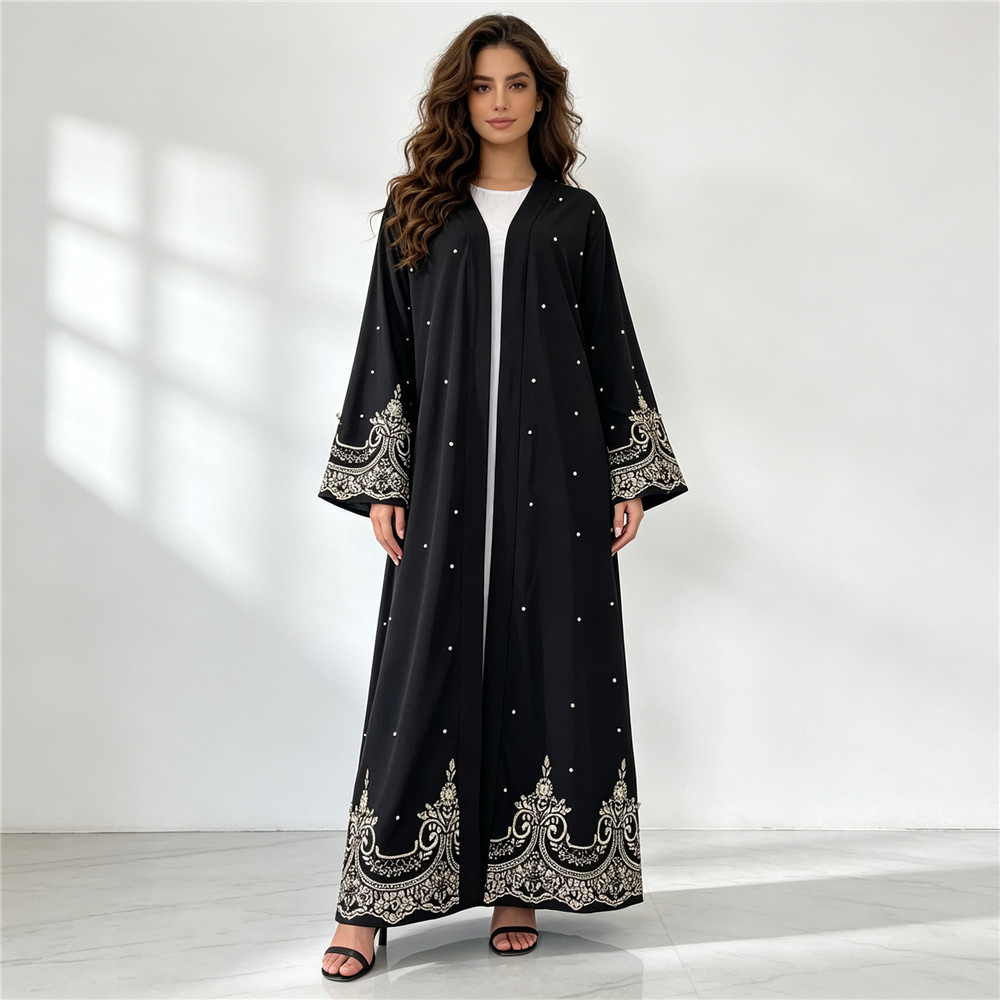 عباءة دبي مطرزة بالخرز مفتوحة  - مراجعة Embroidery Kaftan وسعره