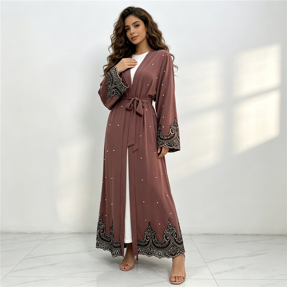 عباءة دبي مطرزة بالخرز مفتوحة  - مراجعة Embroidery Kaftan وسعره