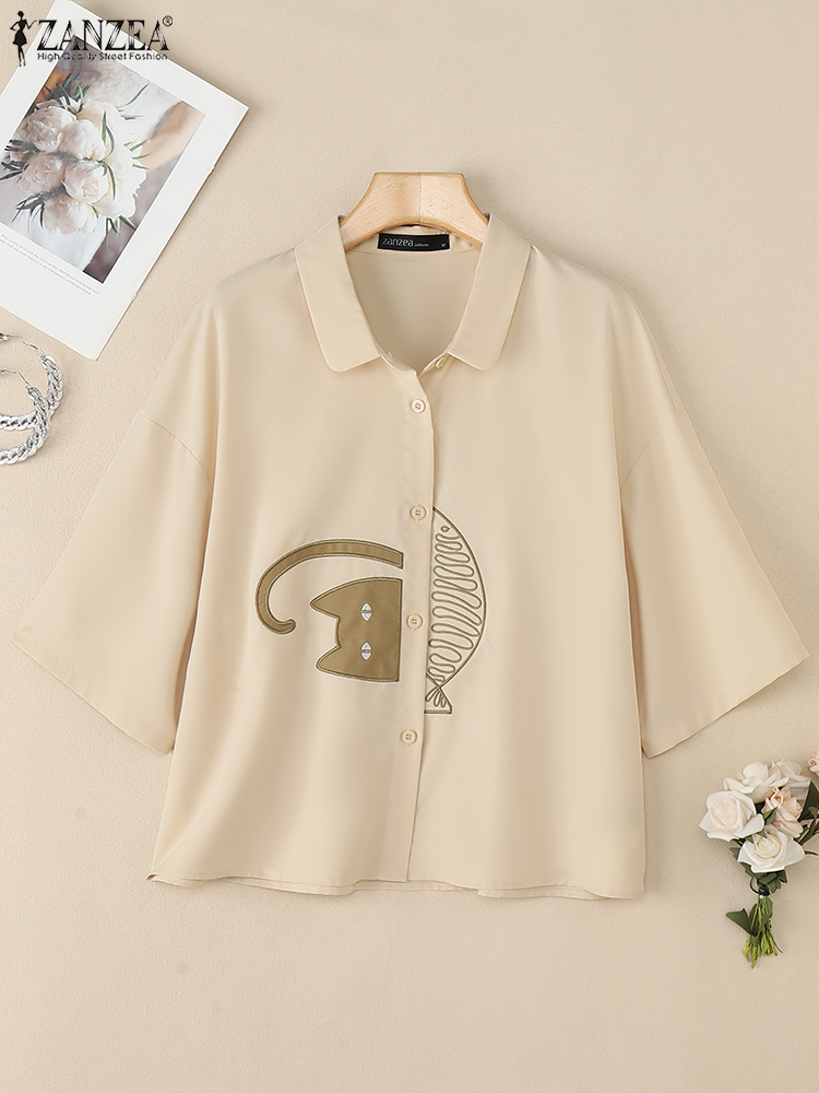 ZANZEA المرأة عادية الياقات قم - مراجعة Embroidery Cat وسعره