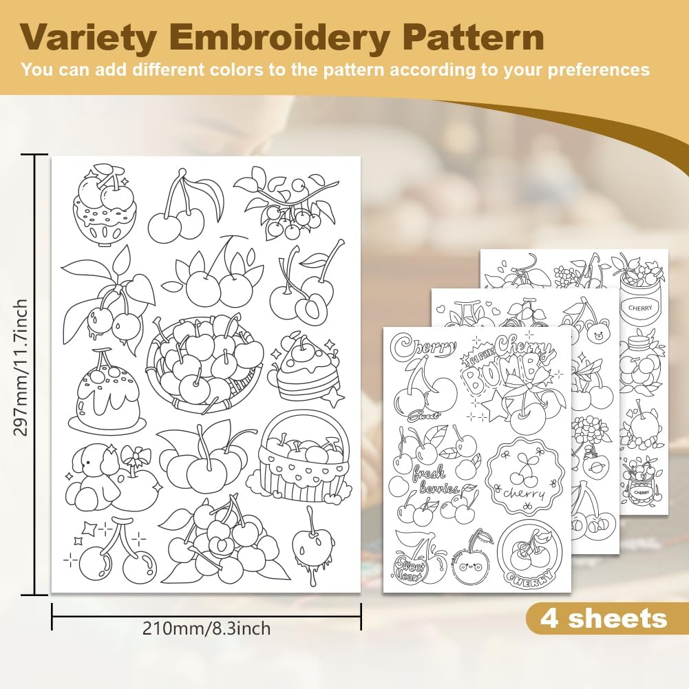 4 قطع من ملصقات التطريز الكرز  - مراجعة Embroidery Web وسعره